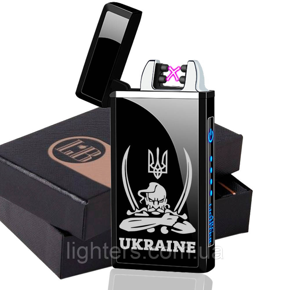 Електроімпульсна запальничка USB "Козак Україна" дводугова в подарунковій упаковці LG-427U3