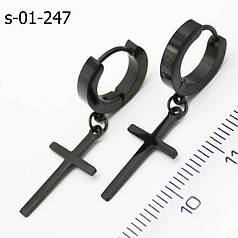 Сережки кульчики хрестики чорні гладкі сталь 3,5 см Xuping B-01-247