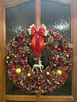 Распродажа! Большой новогодний венок на дверь, рождественский венок, d=55 см, новогодний декор красного цвета