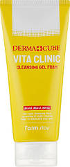 Гель-пінка вітамінна для вмивання обличчя FarmStay Derma Cube Vita Clinic Cleansing Gel Foam 180 мл