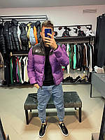 Мужской тёплый зимний пуховик TNF фиолетовый. Мужская зимняя куртка без капюшона фиолетовая