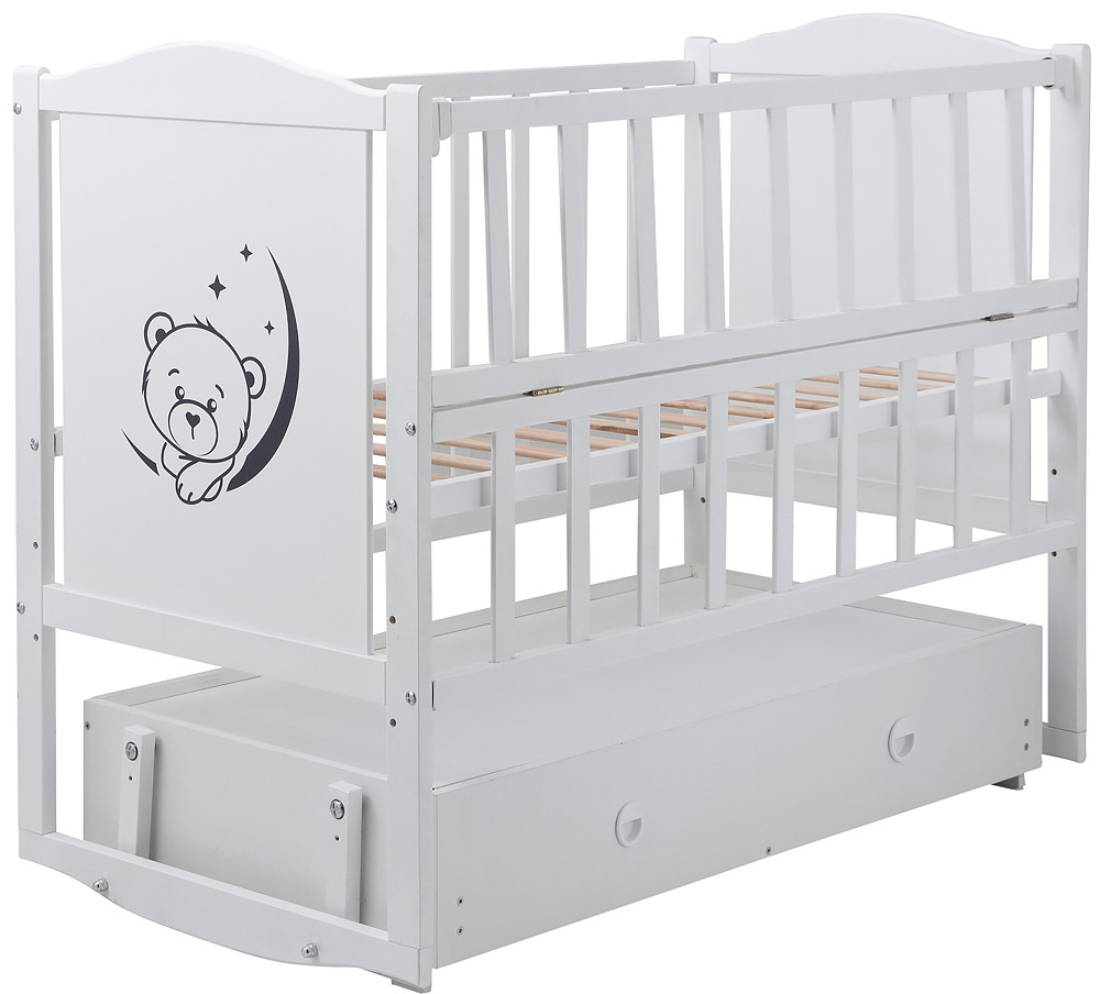 Кровать Babyroom Тедди T-03 фигурное быльце, маятник, ящик, откидной бок белый