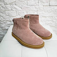 Угги зимние женские замшевые ботинки на меху цигейке UGG mini Розовый