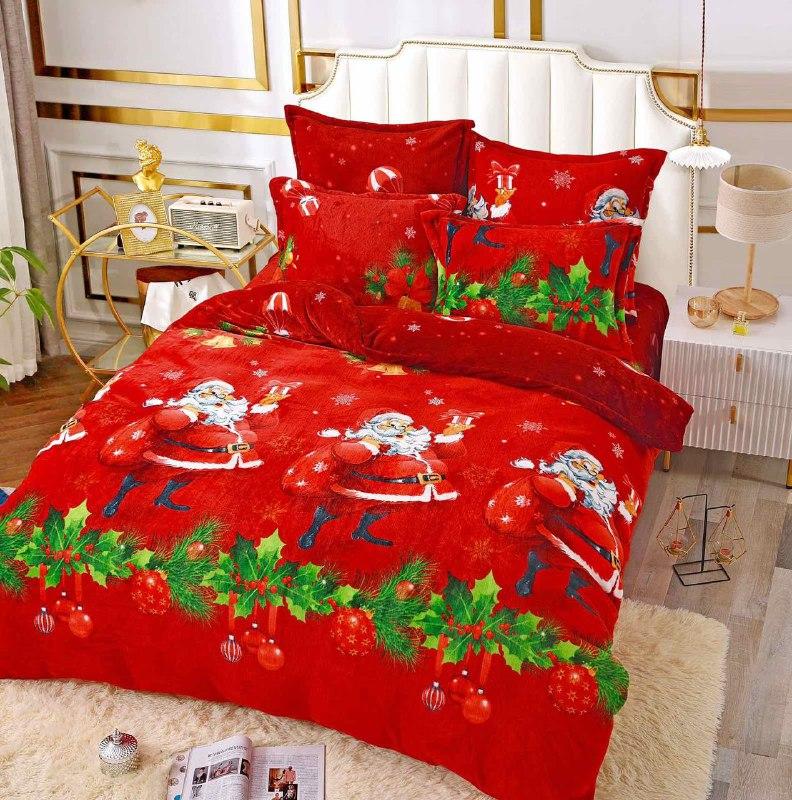 Велюрова постільна білизна новорічна тепла, фото 1