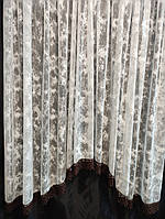 Тюль аркой на кухонное окно 2.80 м* 1.60 м Белый и молочный Тюль с коричневым кружевом Нежная кружевная тюль