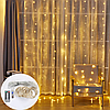 Світлодіодна USB гірлянда штора крапля роси теплий колір з пультом 3х2 метри золота від юсб від повербанка, фото 2