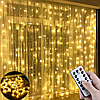 Світлодіодна USB гірлянда штора крапля роси теплий колір з пультом 3х2 метри золота від юсб від повербанка, фото 6