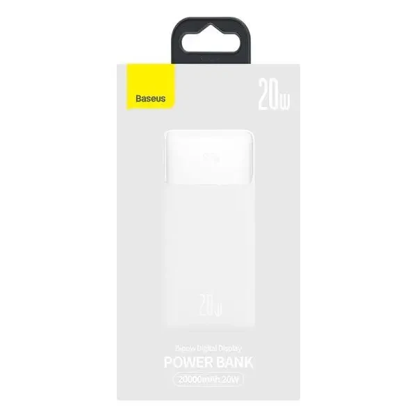 Повербанк Baseus Bipow Digital Display Powerbank 20000mAh 20W White - фото 3 - id-p1719345946