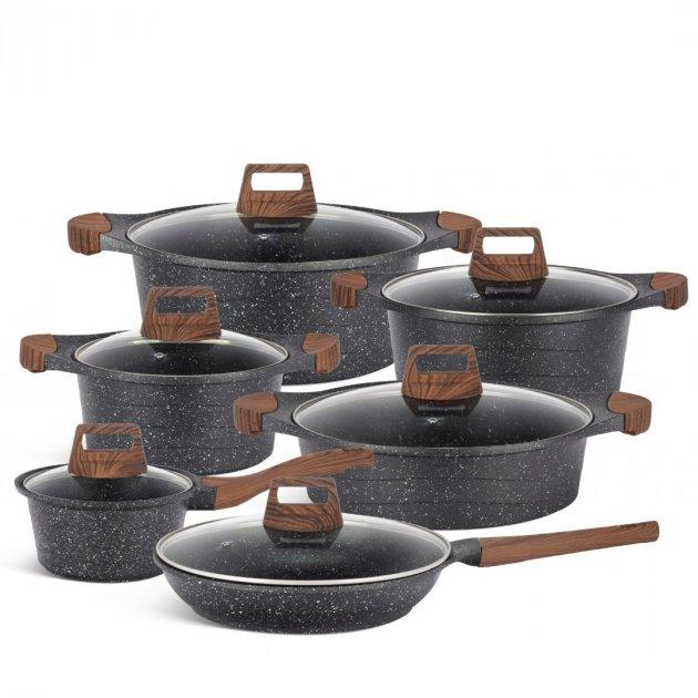 Набір посуду Edenberg EB-12914 із литого алюмінію зі скляними кришками | Набір каструль Еденберг, фото 1