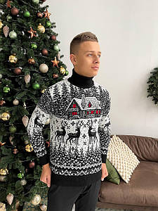Новорічний светр "Домік" з горлом (+ великі розміри)