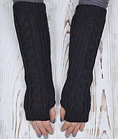 Митенки вязаные Arctic длинные рукавицы без пальцев 069-Стандарт чёрные