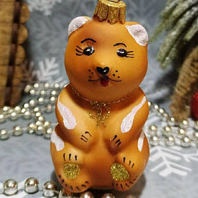 Скляна ялинкова іграшка Ведмедик з балалайкою 191/с