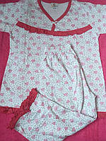 Пижама женская, 100% хлопок Узбекистан кофта с бриджами размер 50-52 белая в сердечках