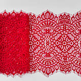Ажурне французьке мереживо шантильї (з війками) яскравого червоного кольору, ширина 16,5 см, довжина купона 3,1 м., фото 5