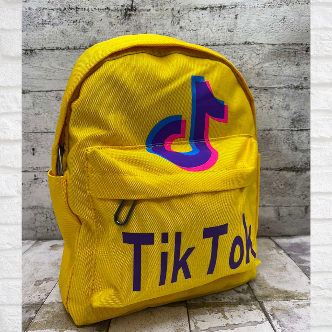 Рюкзак дитячий для дівчинки модний міський жовтий з принтом Tik Tok