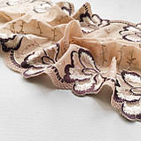 Ажурне мереживо вишивка на сітці: нитки у бежевих відтінках на бежевій сітці з еластаном, ширина 24,5 см, фото 4
