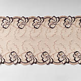 Ажурне мереживо вишивка на сітці: нитки у бежевих відтінках на бежевій сітці з еластаном, ширина 24,5 см, фото 6