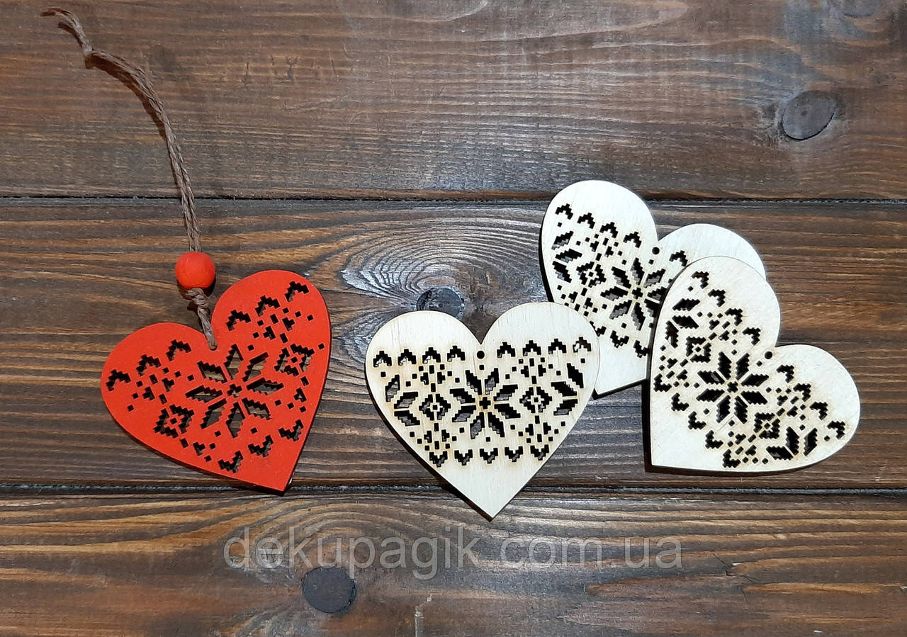 Підвіска декоративна Серце вишиванка 7см, фанера 4мм, фото 1