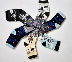 Шкарпетки махрові для хлопчиків різнобарвні з принтом котів р 3-4 ;5-6; 7-8