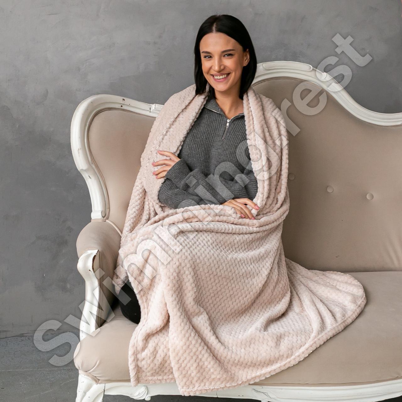 Плед Покривало мікрофібра "Бамбук" 150х200 см Кремовий, фото 1