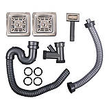 Кухонна мийка подвійна Platinum Handmade 7843 HDB квадратний сифон 3,0/1,0, фото 9