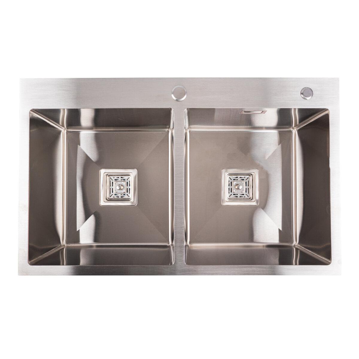 Кухонна мийка Platinum Handmade 7848 HDB подвійна квадратний сифон 3,0/1,0
