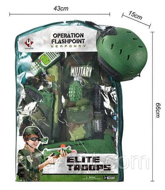 Військовий набір M 012 A (12) 12 елементів, каска, автомат, пістолет, граната, у пакеті, фото 1