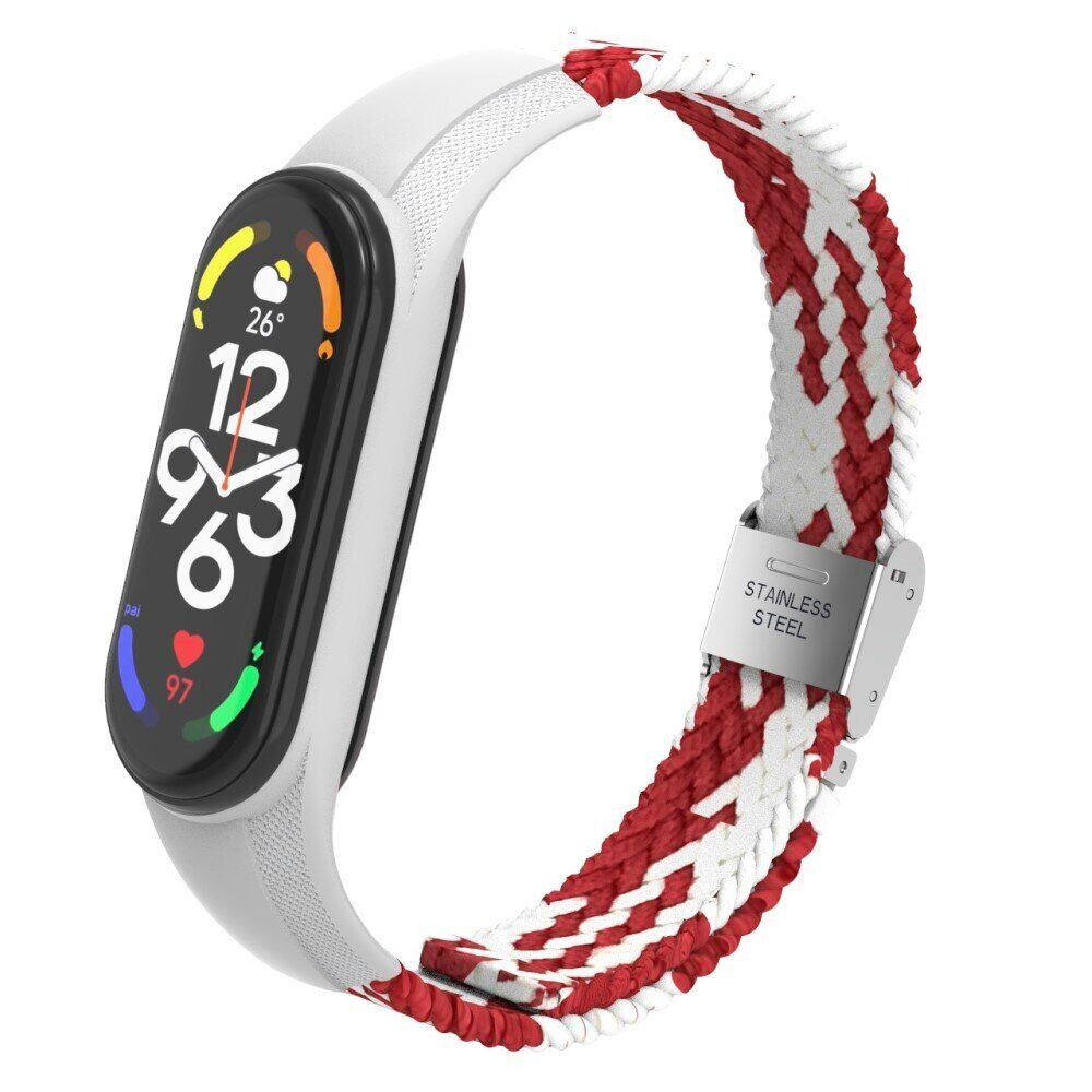 Ремінець Braided Nylon Strap для Xiaomi Mi Band 3 / 4 / 5 / 6 / 7 Red White