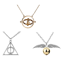 Набір 3в1 ланцюжок із кулоном: Дари Смерті, Маховик Часу та Золотий Снітт Гаррі Поттера — Harry Potter