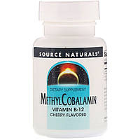 Метилкобаламин, Витамин В12, 5 мг, Вкус Вишни, MethylCobalamin Vitamin B12, Source Naturals, 30 таблеток для