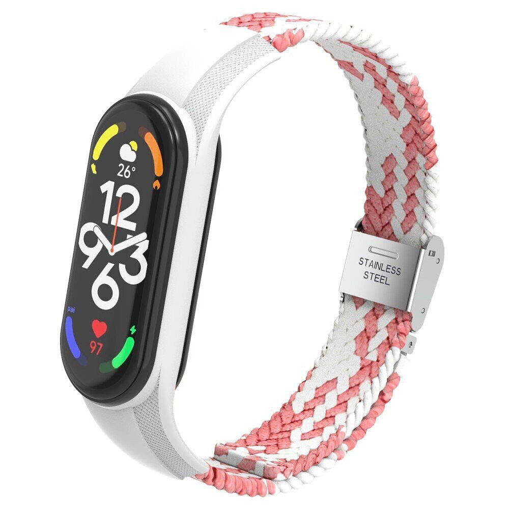 Ремінець Braided Nylon Strap для Xiaomi Mi Band 3 / 4 / 5 / 6 / 7 White Pink