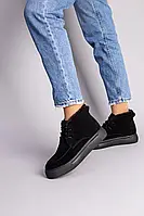 Жіночі зимові черевики ShoesBand Чорні натуральні замшеві на шнурівці всередині напіввовна 38 (24,5-25 см) (Ѕ73701з)