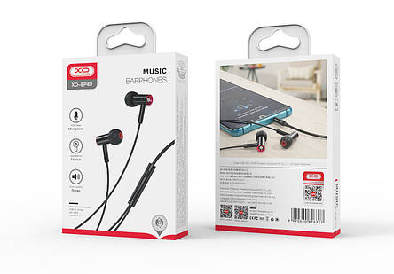 Навушники XO EP49 metal in-ear 3.5mm earphone Black, фото 3