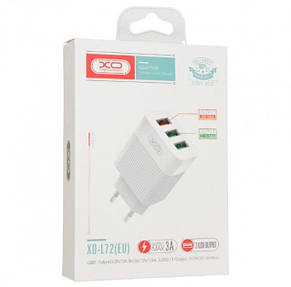 МЗП XO L72 EU QC3.0 + 2.1A 3USB charger White, фото 4