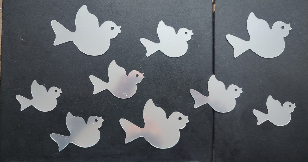 Акрилові дзеркальні наклейки на стіну Птахи дзеркальні набір 9 шт (від 8.5 до 13 см) Б154-9 срібло