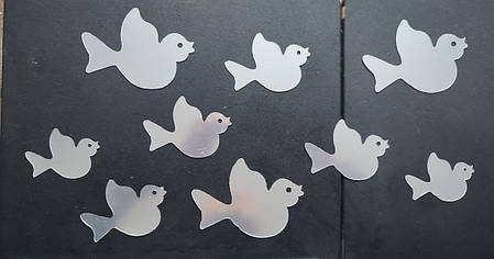 Акрилові дзеркальні наклейки на стіну Птахи дзеркальні набір 9 шт (від 8.5 до 13 см) Б154-9 срібло, фото 1