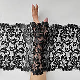 Ажурне мереживо, вишивка на сітці: чорного кольору нитка, чорного кольору сітка, ширина 21 см, фото 2