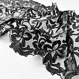 Ажурне мереживо, вишивка на сітці: чорного кольору нитка, чорного кольору сітка, ширина 21 см, фото 4