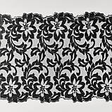 Ажурне мереживо, вишивка на сітці: чорного кольору нитка, чорного кольору сітка, ширина 21 см, фото 3