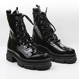 Черевики жіночі шкіряні лакові на хутрі на платформі великі розміри 42 43 44 COSMO Shoes Queen Lac BS