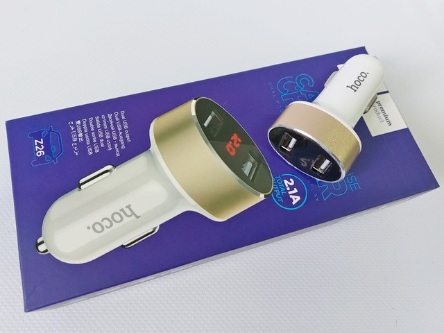 Зарядний пристрій автомобільний 2USB 2,1А+вольтметр Z26
