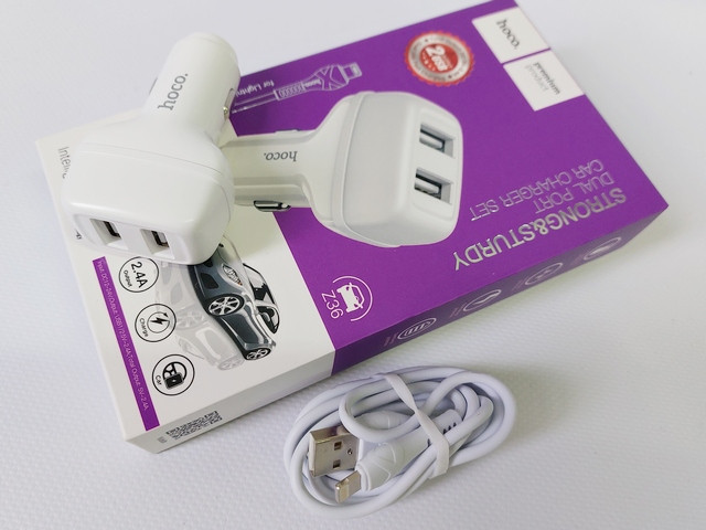 Зарядний пристрій автомобільний 2USB 2,4А + кабель Lightning Z36