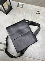 Чорна чоловіча сумка на 2 відділення, по акції, 20х24 см (1704-3)
