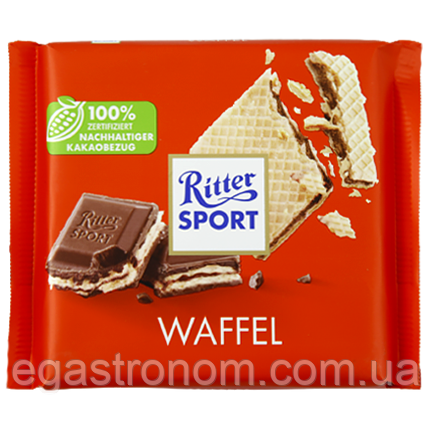 Шоколад Ріттер Спорт вафля Ritter Sport waffel 100g 10шт/ящ (Код: 00-00003464)