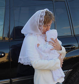 Палантин ошатний мереживний для Хрещення та інших обрядів Brilliant Baby Білий