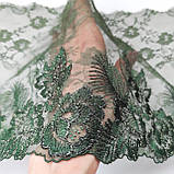 Ажурне мереживо вишивка на сітці: зелена нитка по зеленого кольору сітці, ширина 20 см, фото 7