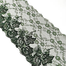 Ажурне мереживо вишивка на сітці: зелена нитка по зеленого кольору сітці, ширина 20 см