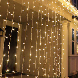 Світлодіодна гірлянда-штора «Дощ» 3×3 м, золота, з перехідником, постійне світіння