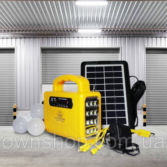 Акумуляторний ліхтар із лампами, МР3, радіо, сонячна батарея + 220V