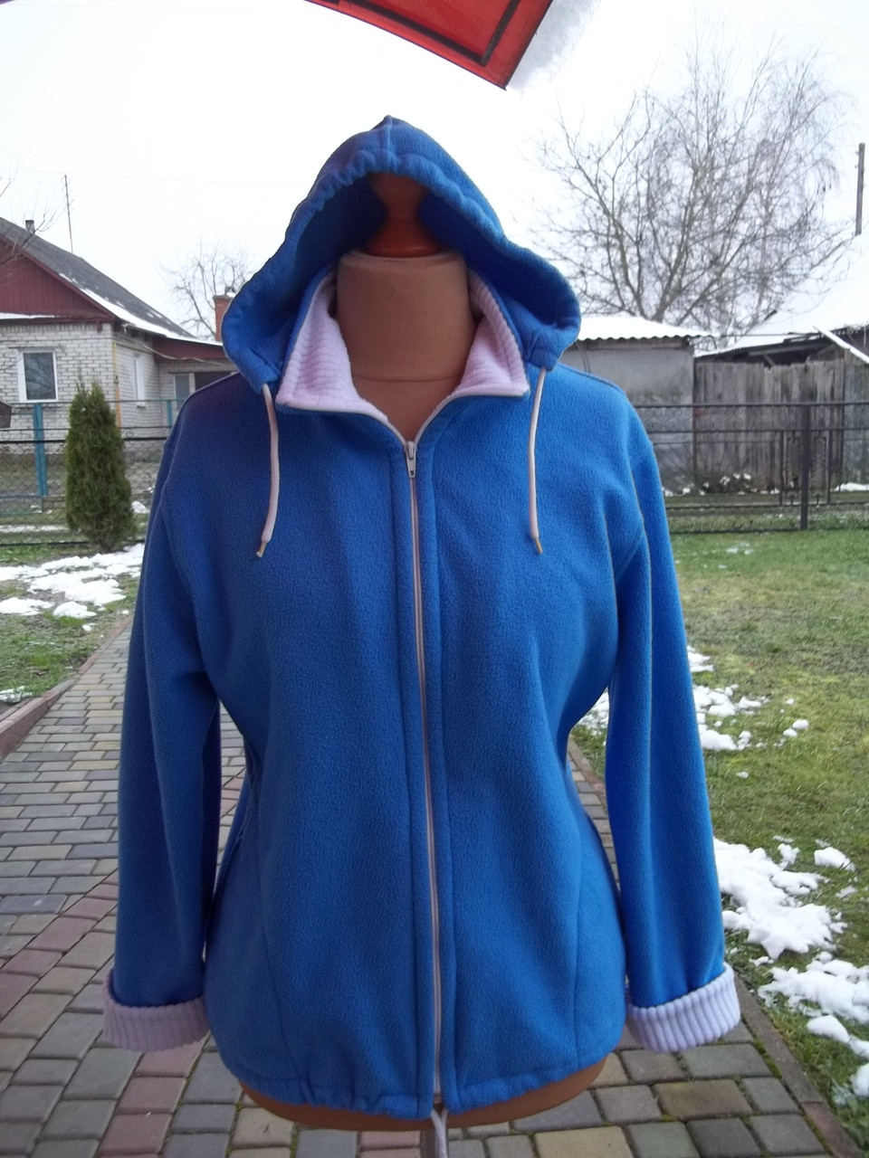 ( 48 /50  р) Флісовий светр кофта жіноча на блискавці з капюшоном Б/У